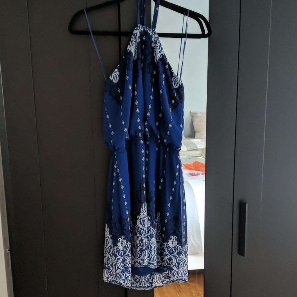 Flowy Halter Blue Dress